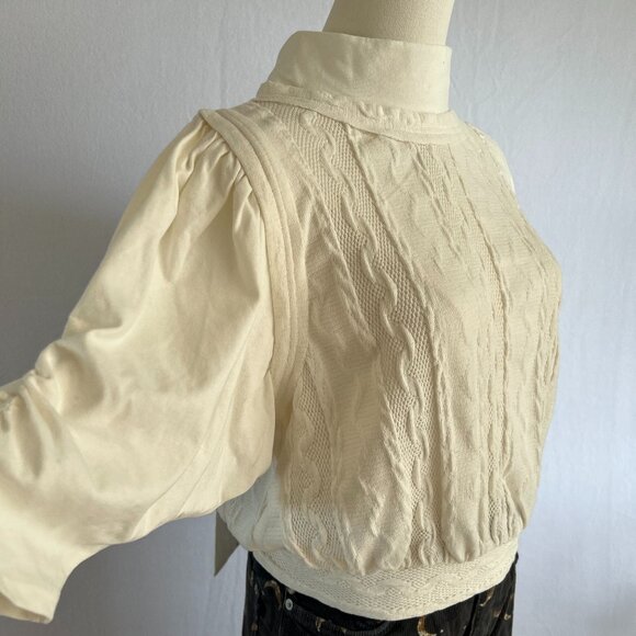 Free People Cream Cable Knit & Jersey Blouse – Cozy & Romantic 🤍 - Picture 7 of 10